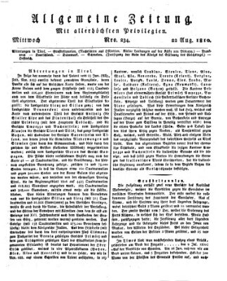 Allgemeine Zeitung Mittwoch 22. August 1810
