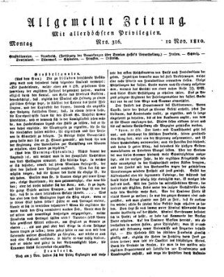 Allgemeine Zeitung Montag 12. November 1810