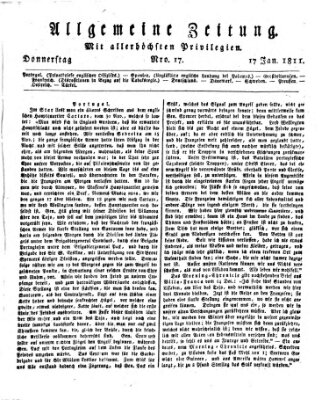 Allgemeine Zeitung Donnerstag 17. Januar 1811