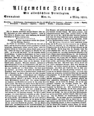 Allgemeine Zeitung Samstag 2. März 1811