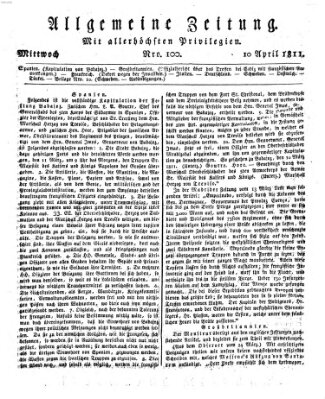 Allgemeine Zeitung Mittwoch 10. April 1811