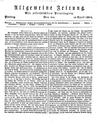 Allgemeine Zeitung Freitag 12. April 1811