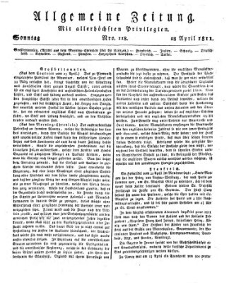 Allgemeine Zeitung Sonntag 28. April 1811