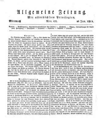 Allgemeine Zeitung Mittwoch 26. Juni 1811