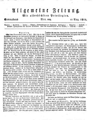 Allgemeine Zeitung Samstag 17. August 1811