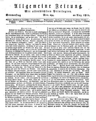 Allgemeine Zeitung Donnerstag 22. August 1811