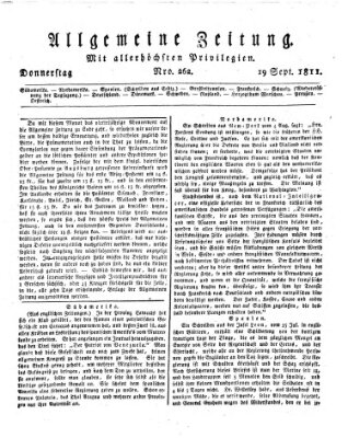 Allgemeine Zeitung Donnerstag 19. September 1811