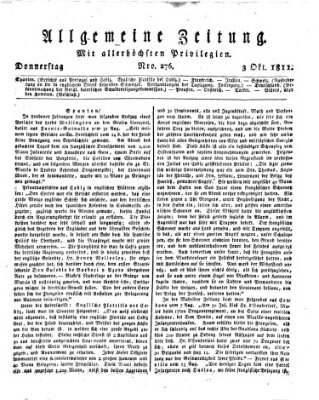 Allgemeine Zeitung Donnerstag 3. Oktober 1811