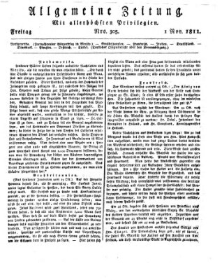 Allgemeine Zeitung Freitag 1. November 1811