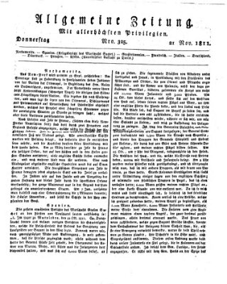 Allgemeine Zeitung Donnerstag 21. November 1811