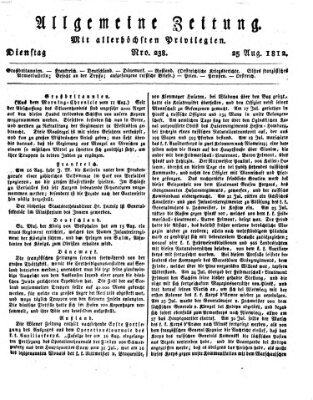 Allgemeine Zeitung Dienstag 25. August 1812