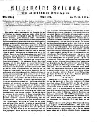 Allgemeine Zeitung Dienstag 29. September 1812