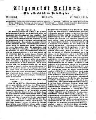 Allgemeine Zeitung Mittwoch 27. September 1815
