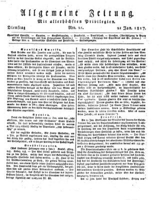 Allgemeine Zeitung Dienstag 21. Januar 1817