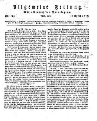 Allgemeine Zeitung Freitag 18. April 1817