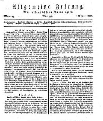 Allgemeine Zeitung Montag 1. April 1822