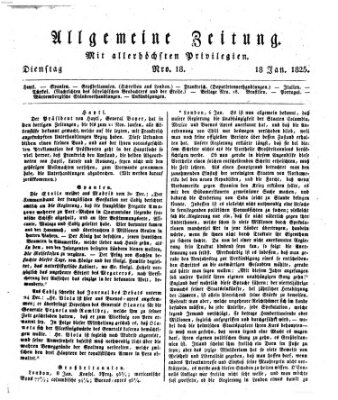 Allgemeine Zeitung Dienstag 18. Januar 1825