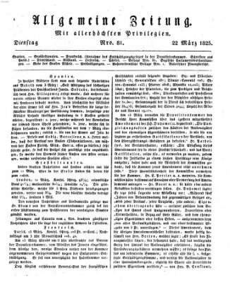 Allgemeine Zeitung Dienstag 22. März 1825