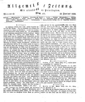 Allgemeine Zeitung Mittwoch 25. Juni 1828