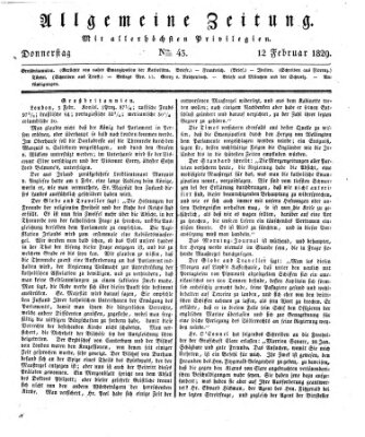 Allgemeine Zeitung Donnerstag 12. Februar 1829
