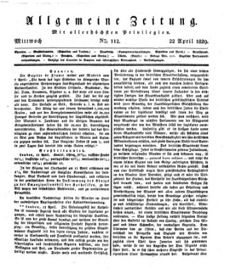 Allgemeine Zeitung Mittwoch 22. April 1829