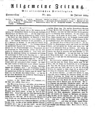 Allgemeine Zeitung Donnerstag 30. Juli 1829