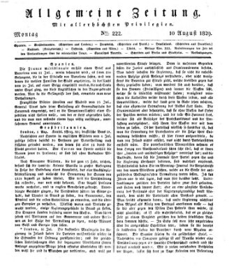 Allgemeine Zeitung Montag 10. August 1829