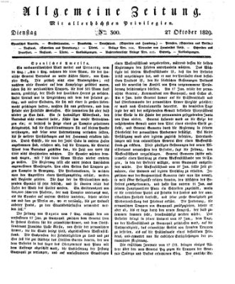Allgemeine Zeitung Dienstag 27. Oktober 1829