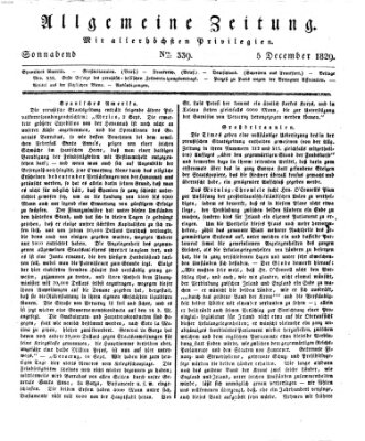 Allgemeine Zeitung Samstag 5. Dezember 1829