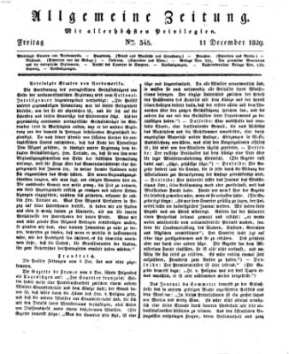 Allgemeine Zeitung Freitag 11. Dezember 1829