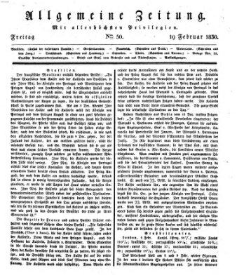 Allgemeine Zeitung Freitag 19. Februar 1830