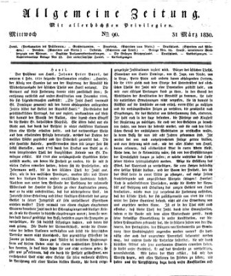 Allgemeine Zeitung Mittwoch 31. März 1830