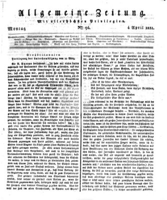 Allgemeine Zeitung Montag 4. April 1831