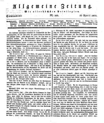 Allgemeine Zeitung Samstag 16. April 1831