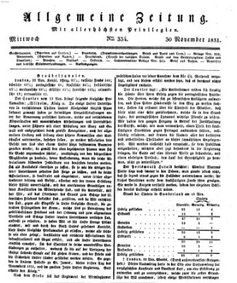 Allgemeine Zeitung Mittwoch 30. November 1831