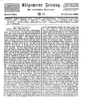 Allgemeine Zeitung Donnerstag 16. Februar 1832