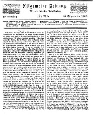 Allgemeine Zeitung Donnerstag 27. September 1832
