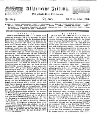 Allgemeine Zeitung Freitag 29. November 1833