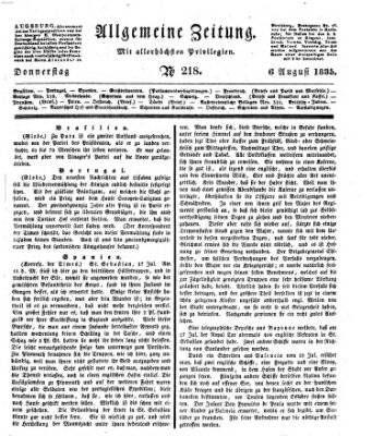 Allgemeine Zeitung Donnerstag 6. August 1835