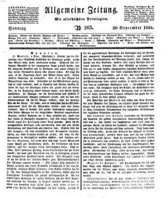 Allgemeine Zeitung Sonntag 20. September 1835