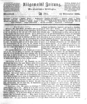 Allgemeine Zeitung Mittwoch 11. November 1835