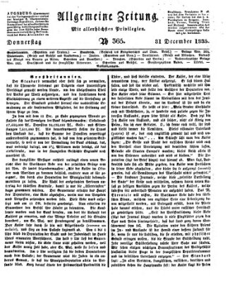 Allgemeine Zeitung Donnerstag 31. Dezember 1835