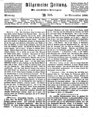 Allgemeine Zeitung Montag 14. November 1836