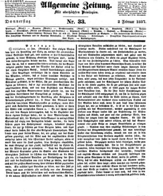 Allgemeine Zeitung Donnerstag 2. Februar 1837