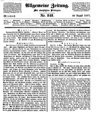 Allgemeine Zeitung Mittwoch 30. August 1837