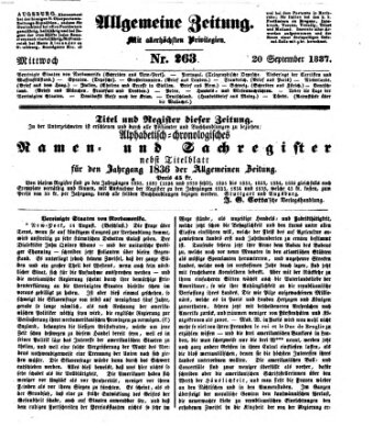 Allgemeine Zeitung Mittwoch 20. September 1837