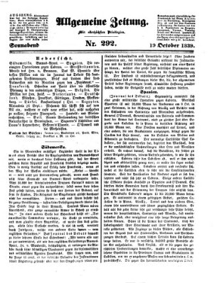 Allgemeine Zeitung Samstag 19. Oktober 1839