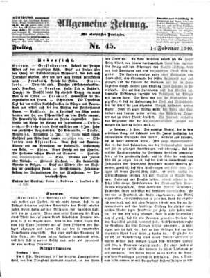 Allgemeine Zeitung Freitag 14. Februar 1840