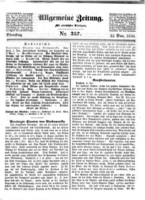 Allgemeine Zeitung Dienstag 22. Dezember 1840