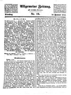 Allgemeine Zeitung Dienstag 12. Januar 1841
